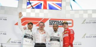 Lewis Hamilton, Valtteri Botta et Charles Leclerc sur le podium du Grand Prix de Bahreïn