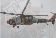 Montage de billets d'euro et d'un hélicoptère
